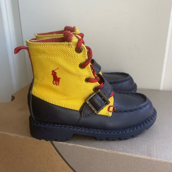 Polo Toddler Ranger Boots Yellow/ Navy Leather - SZ 9 C - Picture 6 of 13